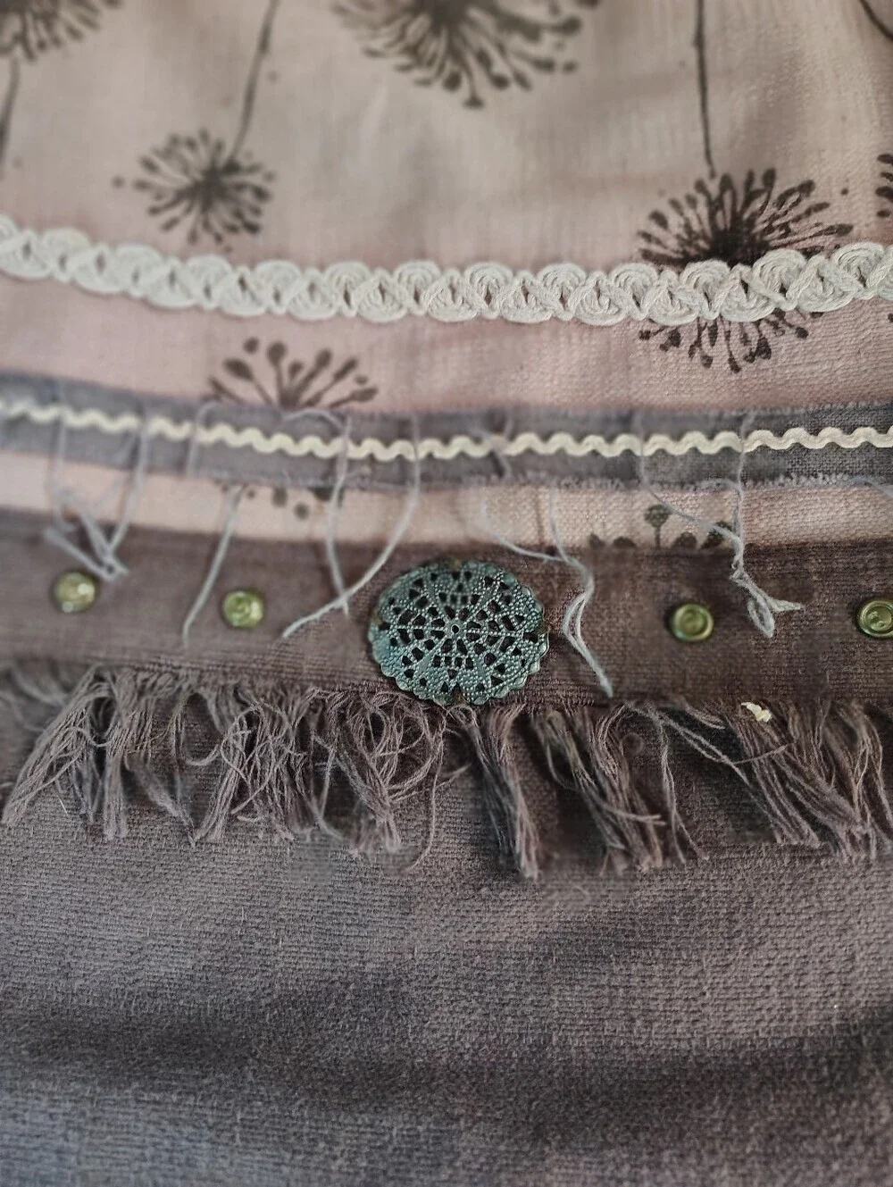VO-HO Boho Dandelion Drawstring Backpack – Mauve & Chocolate Cotton Linen Cinch